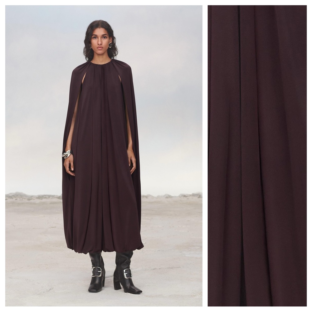 Zara Dark Plum Midi Dress with Cape - Picture 2 of 8